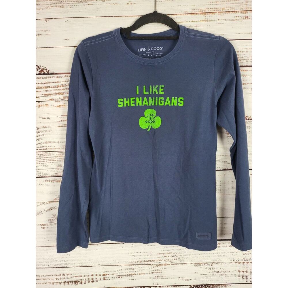 Life Is Good Crusher Tee XS Womens Blue St Patrick's Day‎ Shenanigans